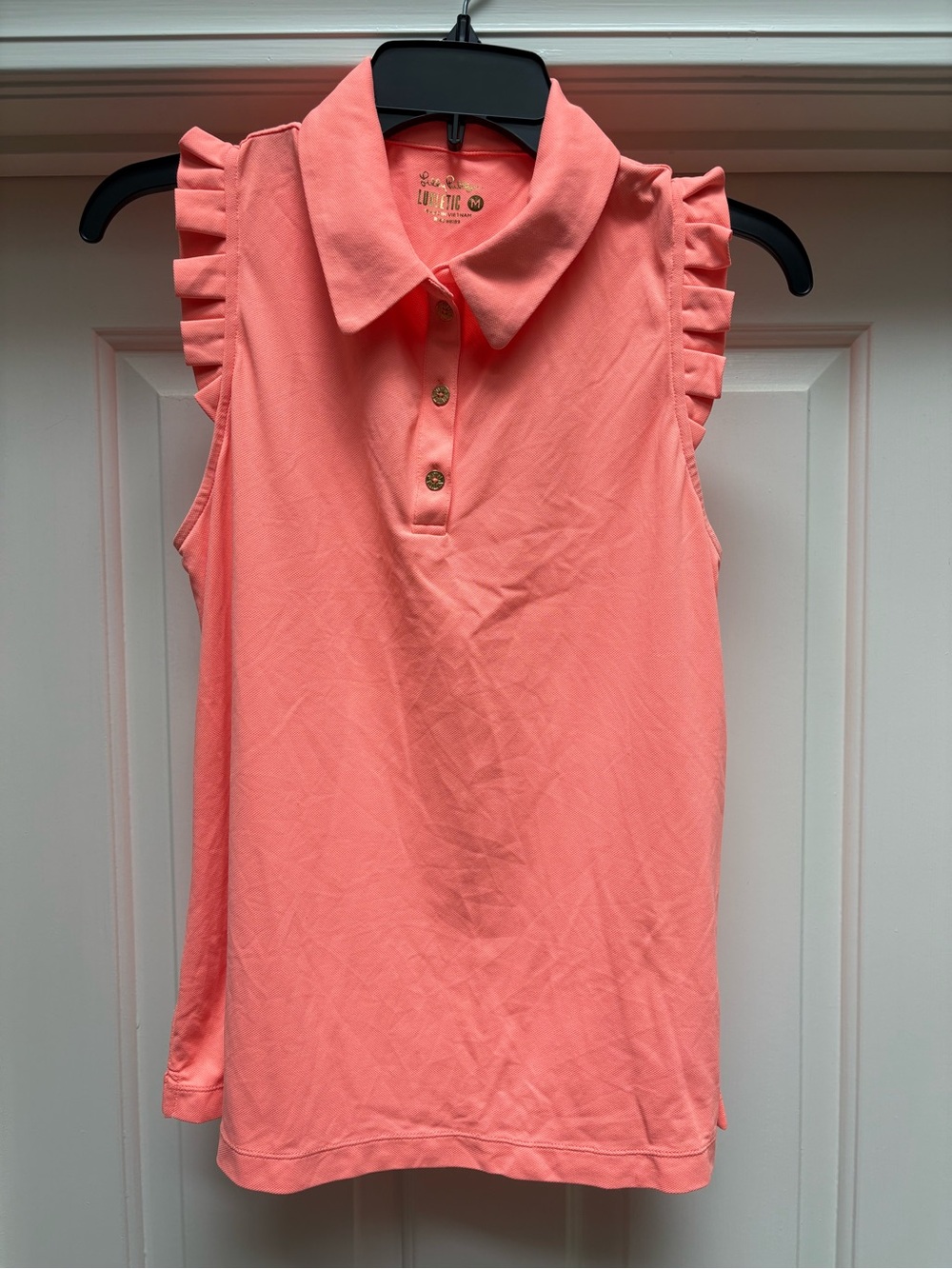Lilly Pulitzer Luxletic Coral Ruffle Sleeve Polo Tank